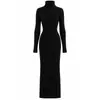 Vestido Largo de Punto con Rayas Verticales Bodycon Ceñido a la Cadera para Mujer shein Adelgazante Manga Larga Elegante Estilo Europeo Americano para el Trabajo