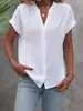 2026 Estación independiente de Amazon transfronteriza europea y americana camisa casual elegante para mujer de color liso jacquard con cuello en V botones manga corta
