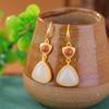 One Deer Silver S925 Prata Esterlina Banhado A Ouro Sul Vermelho Hetian Jade Branco Jade Moda Simples Geométrico Triângulo Brincos De Contas Redondas Gancho De Orelha