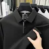 Outono 2026 Nova Camisa Polo Masculina de Nylon Sem Costura com Gola Reversível Camiseta Casual de Negócios Lisa de Manga Longa para Homens