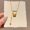 Joias Sand Gold Olho de Gato Escovado Colar Cintura Fina Moda Versátil Estilo Celebridade Corrente Clavícula Acessórios Atacado