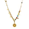 Collar Francés Retro Colorido con Cuentas Acero Titanio Sol Mujer Lujo Ligero Nicho Alta Gama Pequeña Pieza Redonda Capas Cadena Clavícula