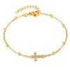 Venta al por mayor del fabricante Pulsera de Acero de Titanio Cruzada Chapada en Oro de 18K para Mujer Cadena Cruzada Clip Pulsera de Bolas Joyería de Moda Popular