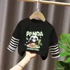 Camiseta de Manga Larga para Niños Ropa de Otoño Capa Base 2026 Nuevo Estilo Top de Retazos Rayado Atractivo Falso Dos Piezas Ropa para Niños