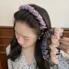 [Gradiente Colorido] Diadema de Malla Plisada Súper Hada con Forma de Ola para Mujer, Verano, Dentada Antideslizante, Diadema Alta para Cráneo