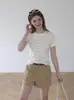 Top sencillo de bloques de color a rayas estilo coreano para mujer, nuevo de verano 2026, ajuste ceñido, casual, versátil, manga corta, camiseta