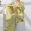 Pijama floral de algodón y seda para mujer de primavera y verano, cárdigan de manga larga, conjunto fino y transpirable para casa, se puede usar fuera como ropa de maternidad