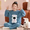 Pijama Infantil Meninas Inverno Conjunto de Fleece de Coral Tamanho Médio e Grande Infantil Plus Velvet Espessado Gola Redonda Meninos Flanela Roupa de Casa