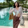 Nuevo Traje de Baño Sexy Cover-Up Falda Larga Chica Caliente Bikini de Cuatro Piezas Vacaciones en la Playa Manantial Caliente Traje de Baño para Mujeres