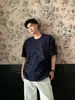Camiseta Negra de Hombro Pesado Estilo Americano Retro Juvenil Algodón Puro Manga Corta Verano para Hombre Cuello Pequeño Manga Media Interior