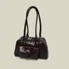 Bolso de Bolos de Cuero Encerado con Doble Bolsillo, Diseño Retro, Bolso de Axila Versátil de Gran Capacidad, Bolso de Mano Retro Europeo y Americano Esencial