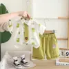 Traje de Bebé Niño Verano Camisa Delgada Ropa Infantil Camisa de Manga Corta con Corbata de Dibujos Animados Conjunto de Dos Piezas