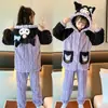 Pijama de Terciopelo Jacquard para Niños, Otoño e Invierno, Niños Talla Mediana y Grande, Terciopelo Coral Engrosado, Ropa de Casa de Dibujos Animados