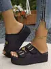 Sandalias de mezclilla tipo slip-on de talla grande con hebilla para mujer, para uso exterior en verano, nuevas pantuflas de suela gruesa 2024