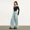 Jeans Retro Americanos Azules Claros de Pierna Ancha para Mujer, que Cubren la Cadera, Realzan la Altura, Adelgazantes, Estilo Perezoso, de Largo hasta el Suelo, Pantalones de Pierna Curva para Mujer