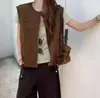 Chaleco de gamuza con cremallera estilo retro para mujer, nuevo de otoño sin mangas entallado que define la cintura, chaleco de moda versátil