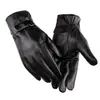 Luvas masculinas de outono e inverno com três costelas pele de carneiro pu tela sensível ao toque com veludo espesso algodão para dirigir à prova d'água à prova de vento quentes