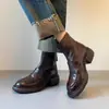 Botines Casuales de Suela Blanda para Mujer, Botines Chelsea de Piel Genuina con Tacón Grueso y Punta Redonda, Botas Versátiles para Ropa de Trabajo, Nuevo Estilo Invierno 2025