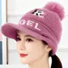 Gorro de Punto de Invierno para Mujer, Forrado de Felpa, Engrosado, Cálido, Protector de Orejas, Gorra tipo Pato, Gorro de Ciclismo Antifrío de Moda con Ala Ancha