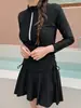 Trajes de baño para nuevos estudiantes: Traje de baño de dos piezas estilo falda para mujer, con cremallera, manga larga, protección solar, conservador, que cubre el abdomen, adelgazante, de cintura alta