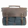 Bolsa de Tela Muchuan Cuero Genuino con Lona Cuero Genuino Bolso Mensajero Vintage Europeo y Americano Bolso de Hombro Bolso de Mano Maletín