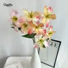 Nova flor de íris artificial com 3 cabeças, adequada para decoração de casa, exibição na sala de estar, adereços de fotografia de casamento e arranjos florais