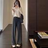 Pantalones de Arroz Pegajoso de Bolsillo Otoño e Invierno Forrados de Lana Pantalones de Chándal Mujer Cintura Alta Ajustados Pantalones Mopa Edición Estrecha Perezosa Pierna Recta Pierna Ancha Pantalones