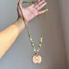 Collar de Cerámica Rosa con Manzana y Cuentas Tejidas para Mujer Colgante de Diseño Nicho Cadena de Clavícula Colorida Cadena Personalizada para Suéter