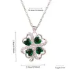 Collar de Trébol de Cuatro Hojas con Circonita para Mujer, Cadena de Clavícula de Alta Gama, Colgante de Cristal Verde, Joyería de Moda de Lujo Ligero