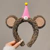 Diadema de Felpa con Cabeza de Oso y Conejo Tridimensional, Linda Diadema con Orejas de Dibujos Animados en Forma de Corazón, Tocado de Máscara Facial y Maquillaje para Niña