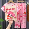 Pijamas de verano para niñas del sudeste asiático, pantalones finos de manga corta con dibujos animados, conjunto de dos piezas, ropa de casa infantil grande