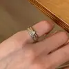 Bestseller Xiaohongshu Anel de Argola com Grade de Diamante de Camada Dupla Novo Simples de Nicho Elegante Aberto Ajustável Anel de Dedo Feminino