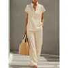 Conjunto cruzado europeo y americano para mujer, estilo casual perezoso, cárdigan de manga corta y pantalones largos, color liso