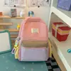 Mochila de campus tricolor menta con rosa para estudiantes, estilo fresco de bosque, mochila para viajes al aire libre y camping
