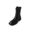 Botines marrones de piel de vacuno de tacón medio grueso estilo Dongdaemun simple para combinar con todo Otoño 2024 de punta redonda para niños