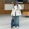 Chaqueta con capucha para niña 2026 nuevo estilo coreano moderna holgada a cuadros con bloques de color top casual para niños mayores