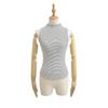 Estilo Coreano Chica Sexy Ajustado Rayado en Contraste Cuello Medio Alto Sin Mangas Chaleco Top de Verano para Mujer Elástico Ajustado Hombro Tirantes