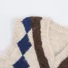 Colete INS estilo europeu e americano transfronteiriço 2026 nova moda e elegante atacado com blocos de cor padrão diamante Maillard