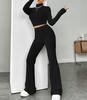 Traje Europeo y Americano Transfronterizo Amazon 2025 Primavera Nuevo Tejido Manga Larga Top Cuello Alto Pantalón Holgado Conjunto de Dos Piezas
