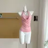 Nova Camisola com Gola Plissada e Contas, Decote Halter, Design Falso de Duas Peças, Sem Mangas para Mulheres, Peça de Roupa Externa, Puro Desejo, Top Doce