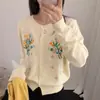 Elegante cárdigan de punto redondo bordado floral para mujer, nueva colección otoño 2026, chaqueta suéter de pelo de mapache