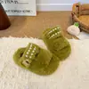 Pantuflas de Piel Elegantes con Perlas para Niños 2026 Otoño/Invierno Nuevas para Niñas sin Cordones Ropa de Casa para Niños Pantuflas de Algodón Resistentes a la Suciedad