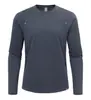 Tamanho europeu, absorvente de suor, secagem rápida, antibacteriano 7A, resistente a UV, tecido canelado 100% poliéster, camiseta esportiva de manga longa profissional
