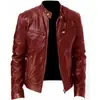 Comercio Exterior Amazon Business Suéter con Cremallera Decoración de Bolsillo Cuero PU Cuello Vertical Ajustado Chaqueta de Cuero Chaqueta Biker