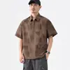 Camisa Polo de Hombre Estilo Retro Americano de Gama Alta Estampado Difuminado Textura de Raya Vertical de Verano Camiseta Casual Holgada de Manga Corta para Hombre