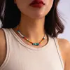 Joyería Transfronteriza Europea y Americana Retro Cadena para Clavícula de Piedra Pulida Todo-partido Collar Étnico Collar Corto Sencillo de Perlas de Arroz