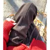 Pantalones de Forro Polar de Cachemira Color Café con Dobladillo Curvo para Mujer, Otoño e Invierno 2025 Nuevos de Cintura Alta Gruesos Holgados Casuales de Pierna Ancha