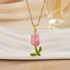 Comercio Exterior Transfronterizo Gota de Aceite Micro-incrustado Zircón Color Flor Tulipán Rosa Colgante Collar para Mujer Lujo Ligero Sentido de Alta Gama