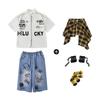 Roupa Infantil de Performance Hip-hop Roupa Infantil Hiphop Street Verão Manga Curta Grafiti Jeans Meninos e Meninas Roupa Fashion Hip-hop