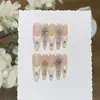 Taoshili [Noiva do Desejo Puro] Vitalidade Rosa Nude Transparente Fofo Renda Estrela Zircônia Strass Unhas Portáteis Feitas à Mão